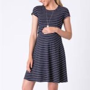 Seraphine navy striped maternity and nursing t-shirt dress